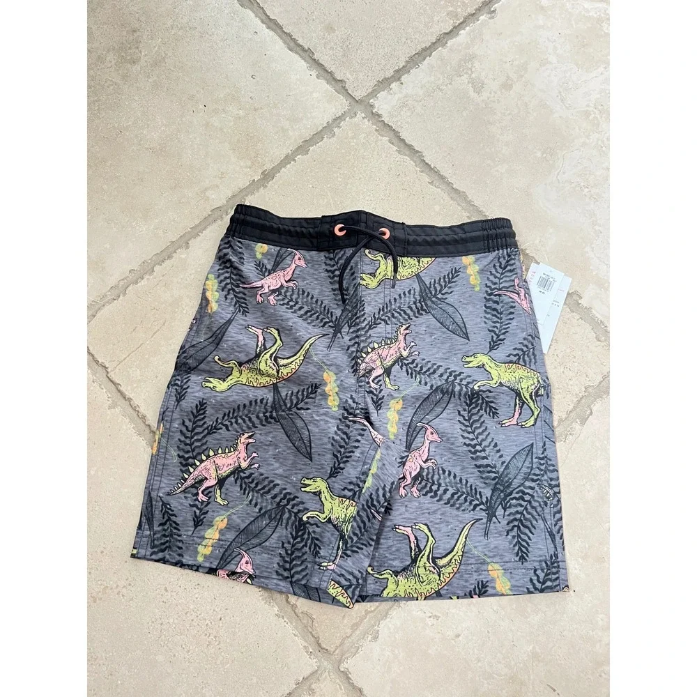 NEW Old Navy Boys M (8) Dinosaur Print Swim Trunks Gray‎ UPF 50 Board Shorts